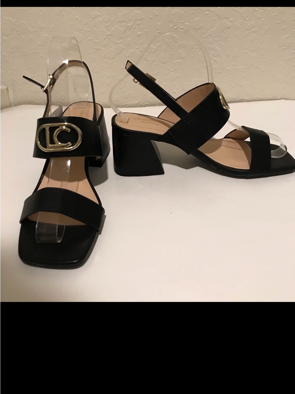 Liz Claiborne Portola Black Slingback Block Heeled Sandals with Gold Accent 6